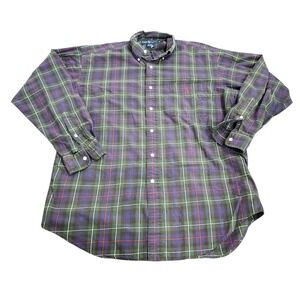 Ralph Lauren Blake Mens Plaid Button Down Shirt Green Blue Red Cotton Size M